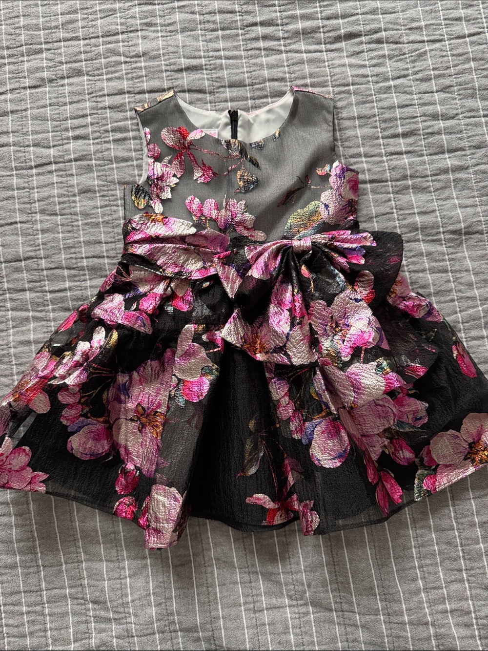 Bonnie Jean Black Dress with Pink Floral Bow